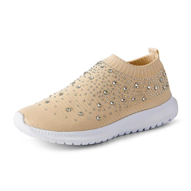 Women's Lightweight Breathable Mesh Elastic Casual Shoes Striped Rainbow Rhinestone Shoes