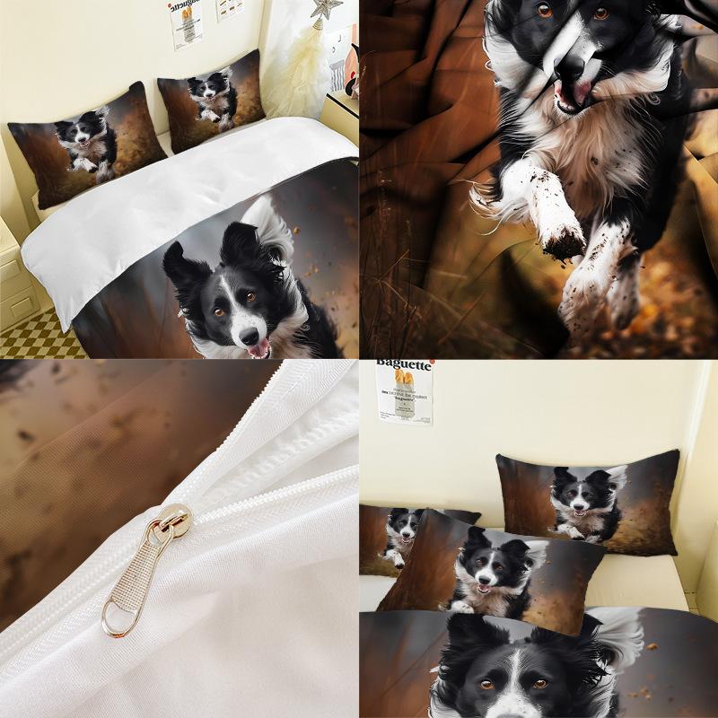 Pet Dog Series 3D Digital Printing Three-Piece Bedding Kit Sheet Quilt Cover
