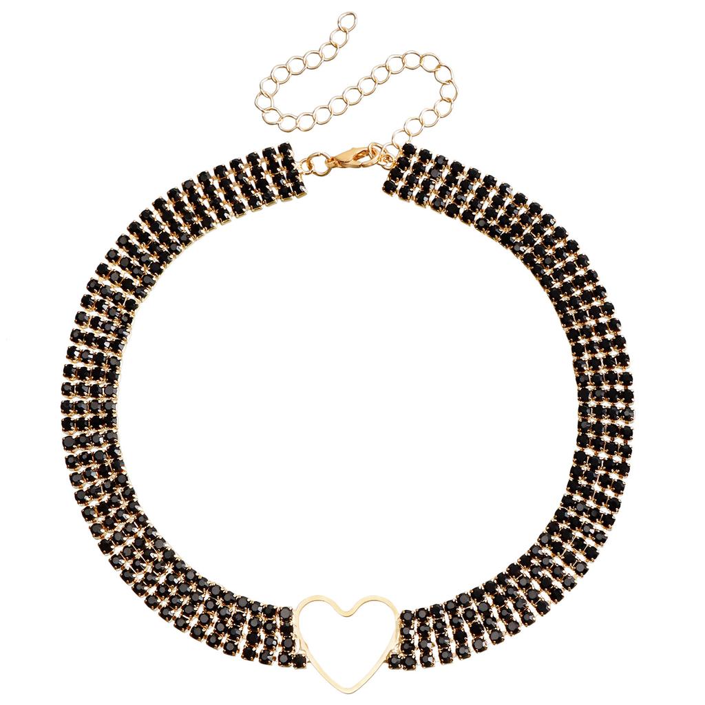 Temperament full diamond multi-layer neck chain hollow love necklace black claw diamond chain necklace