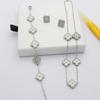 Stylish Titanium Steel Minimalist and Elegant Floral Jewelry Set Four-leaf Clover Laser Bracelet Necklace and Earrings