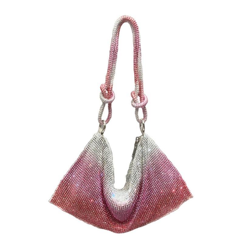 Women'S Bag, Rhinestone Armpit Bag, Diamond-Encrusted Handbag, Pink Bag, Hand-Carried Small Bag, Women'S Bag.