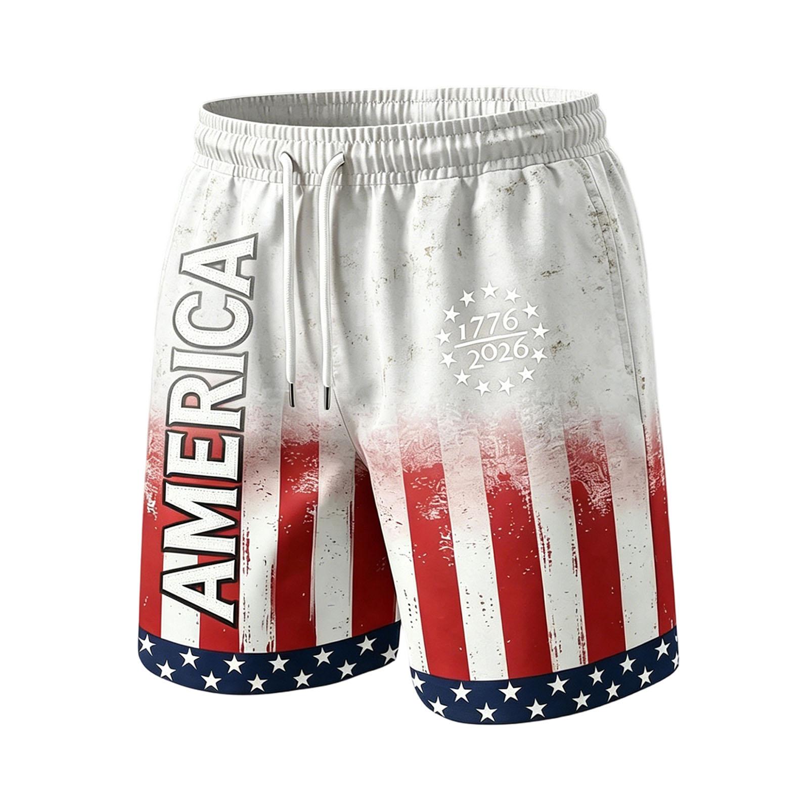 

Men Drawstring Waist Casual Shorts with America Lettering 1776 2026 Print Relaxed Fit Lightweight Breathable Fabric Shorts for Everyday Wear XXXL білий