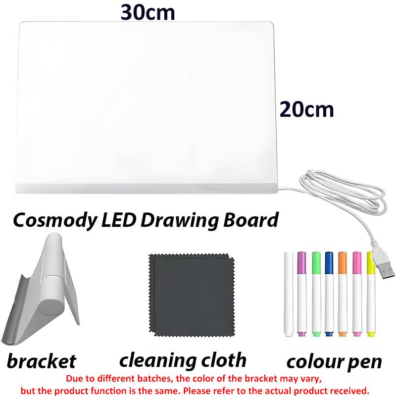 LED Light-Up Acrylic Message Board Erasable USB Drawing Board Birthday Gift Bar Advertising for Creative Activities with Stand