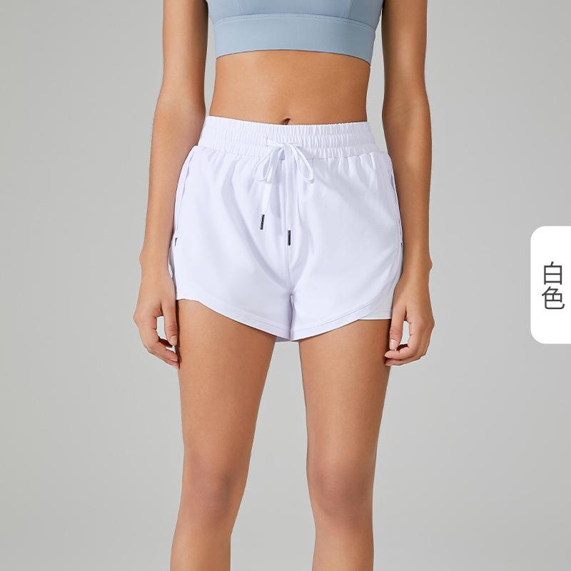 

High waist drawstring sports shorts women s thin fitness pants running anti-light fake two-piece yoga shorts S белый
