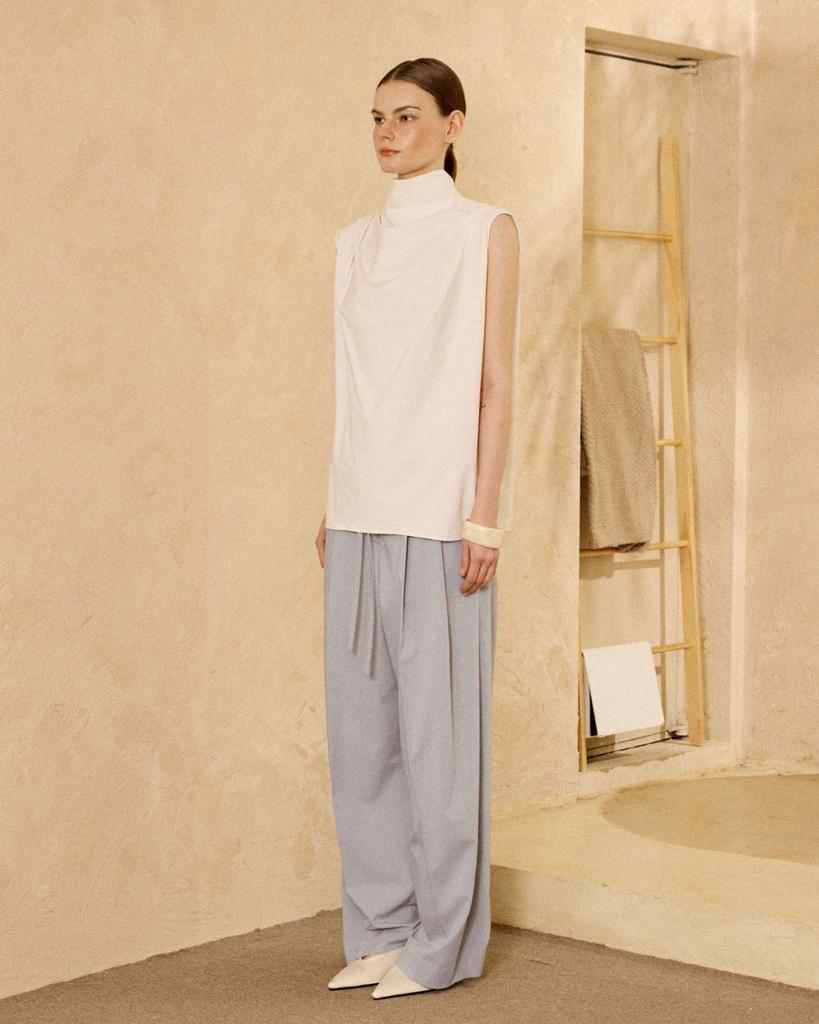 PADO SEOUL String Double-Pleat Wide Pants Cool Gray