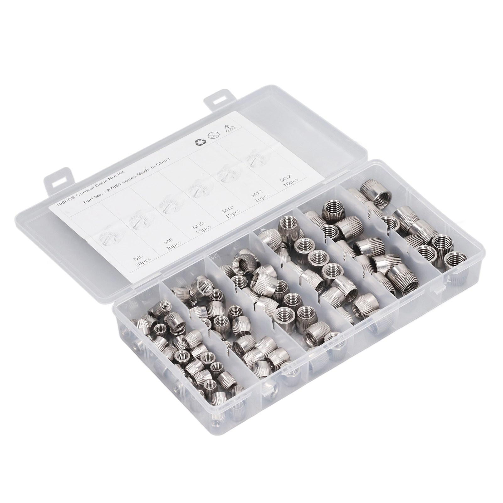 

100 шт. Коническая гайка из нержавеющей стали 304 6 мм 8 мм 10 мм 12 мм 4 типа Накатанная имплозионная конусная гайка