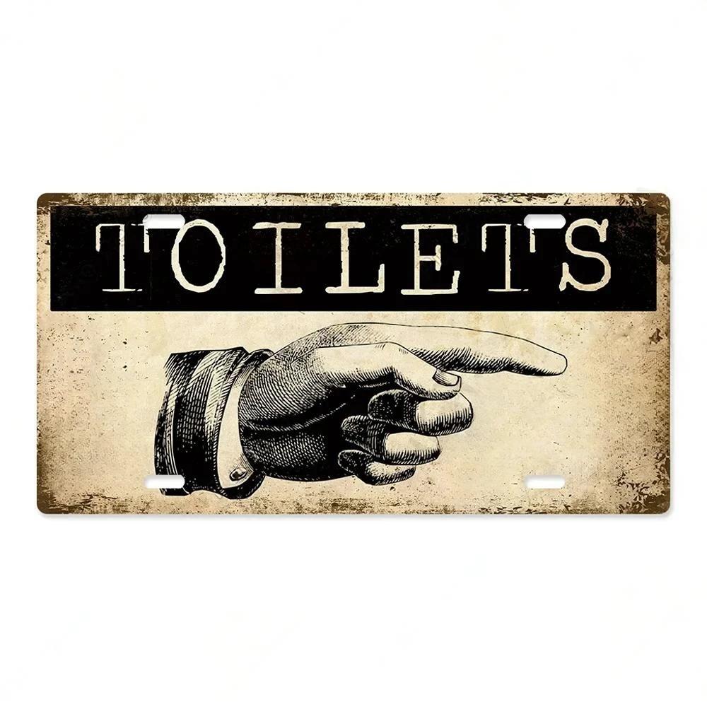 High Definition Metal Tin Sign Vintage Toilet Restroom License Plate Style Signs Set Retro Wall Art Decor for Home Bar Garage Ba