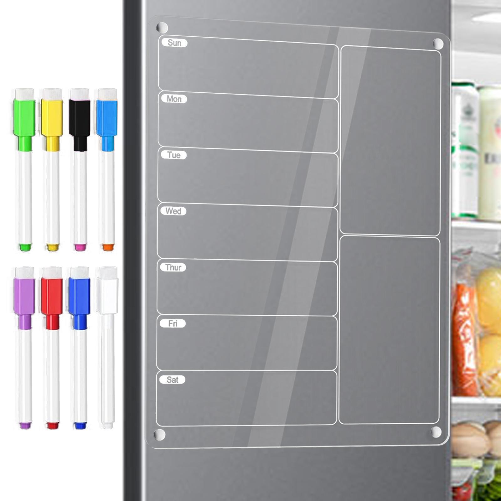 

Многоразовый магнитный календарь для холодильника, прозрачная акриловая доска для сообщений, магнитные наклейки для холодильника, доска с 6 ручками, еженедельный планер, доска для заметок