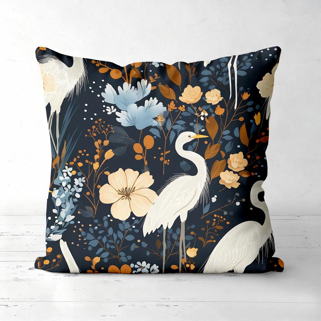 Heron Patterned Cushions With Floral And Leaf Designs Polyester pillowcase, sofa decorative cushion cov Headboard Pillow