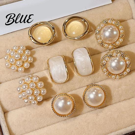 Party Earrings 6 Pairs Stud High Gloss Imitation Pearls Faux