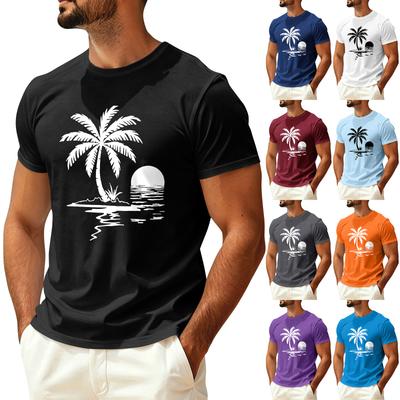 Men's Summer Hawaiian Print Crew Neck Ice Silk Shirt Casual Quick Dry Short Sleeve Sun Protection Top for Outdoor Activities