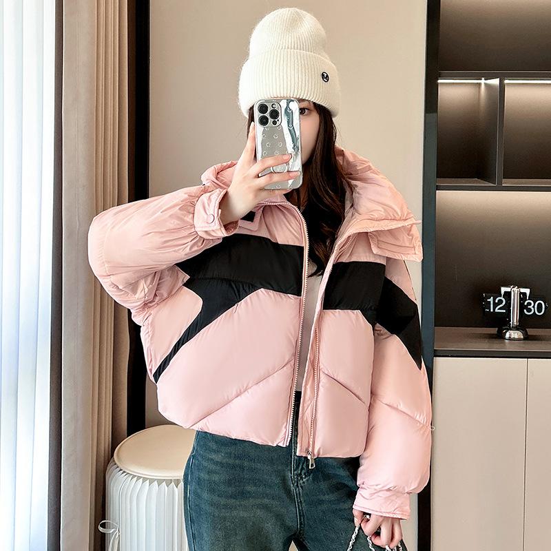 2025 winter new down cotton jacket women's short contrast fashion loose bread jacket thickened jacket