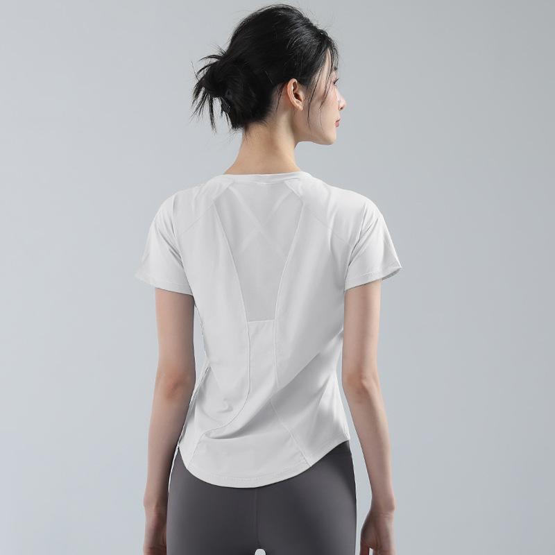 Yoga clothes women's Pilates training clothes summer thin loose quick-drying running sports fitness tops breathable mesh