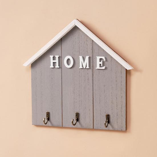 Wall Mount Key Holder Wooden House Shaped Keychain Organizer with 3 Hooks Rustic Key Rack for Entryway Bathroom Hallway Kitchen
