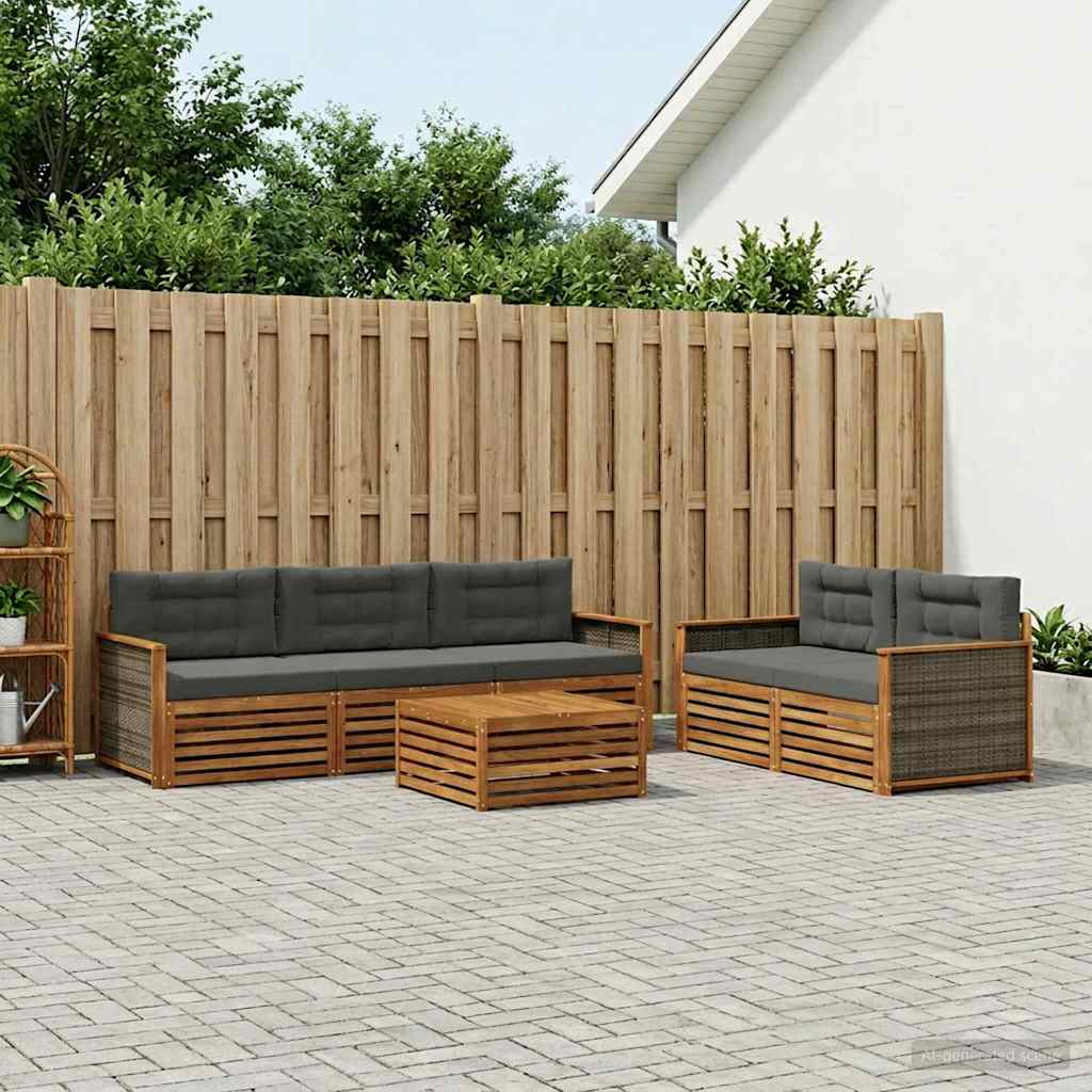 Outdoor Sofa Set with Cushions 6 Pcs Natural and Anthracite