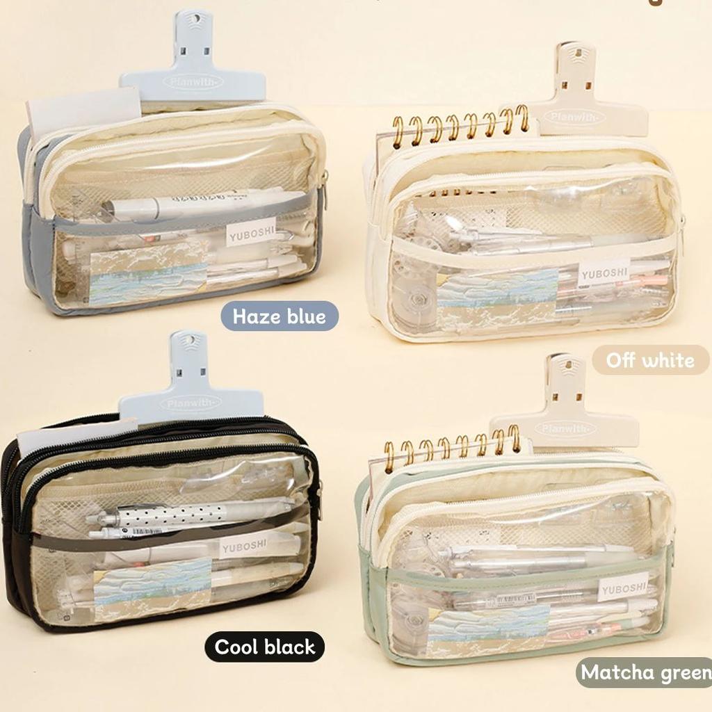 Transparente vierlagige Stiftetasche mit großer Kapazität Studenten-Schreibwaren-Aufbewahrungstasche Schulbürobedarf Schreibwaren