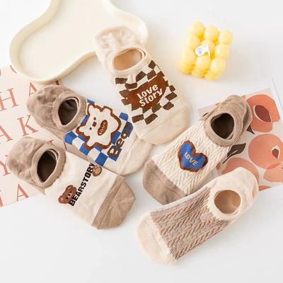 5 Pairs Summer Thin Boat Socks for Women, Macaron-colored Lettered Fashionable and Trendy Shallow Invisible Socks