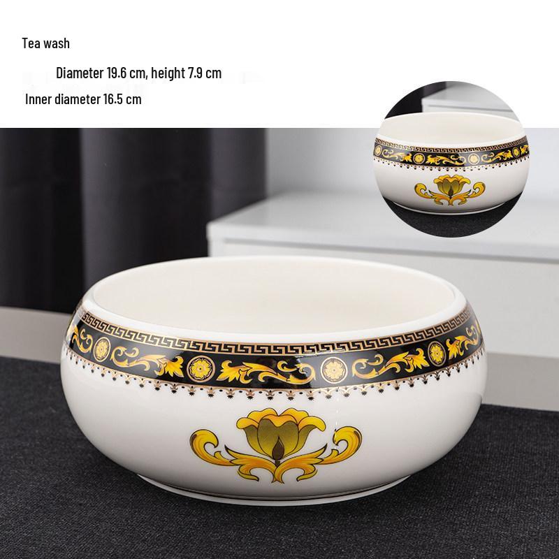 Large Chinese Style Blue and White Porcelain Tea Wash Basin and Cup Washer with Lan Ting Xu Calligraphy - Retro Ceramic Brush Washer