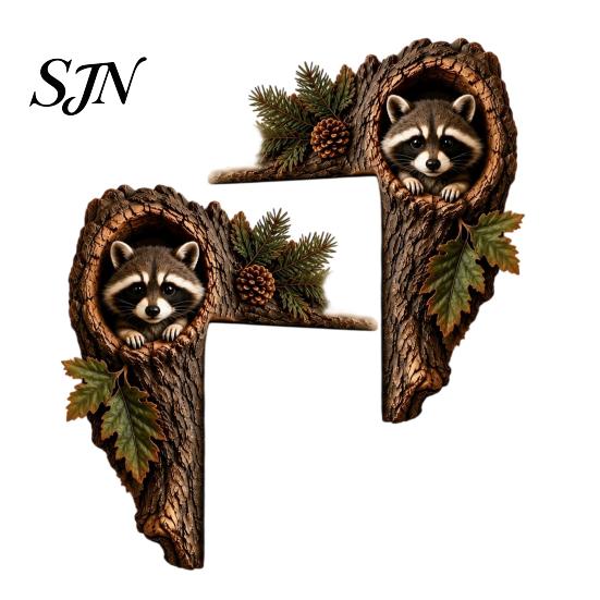 Chipmunk Shelf Sitter 2Pcs Tree Hollow and Animal Wooden Door Topper, Rustic Forest Style Decorative Country Decor for Windowsills Corner Decor,