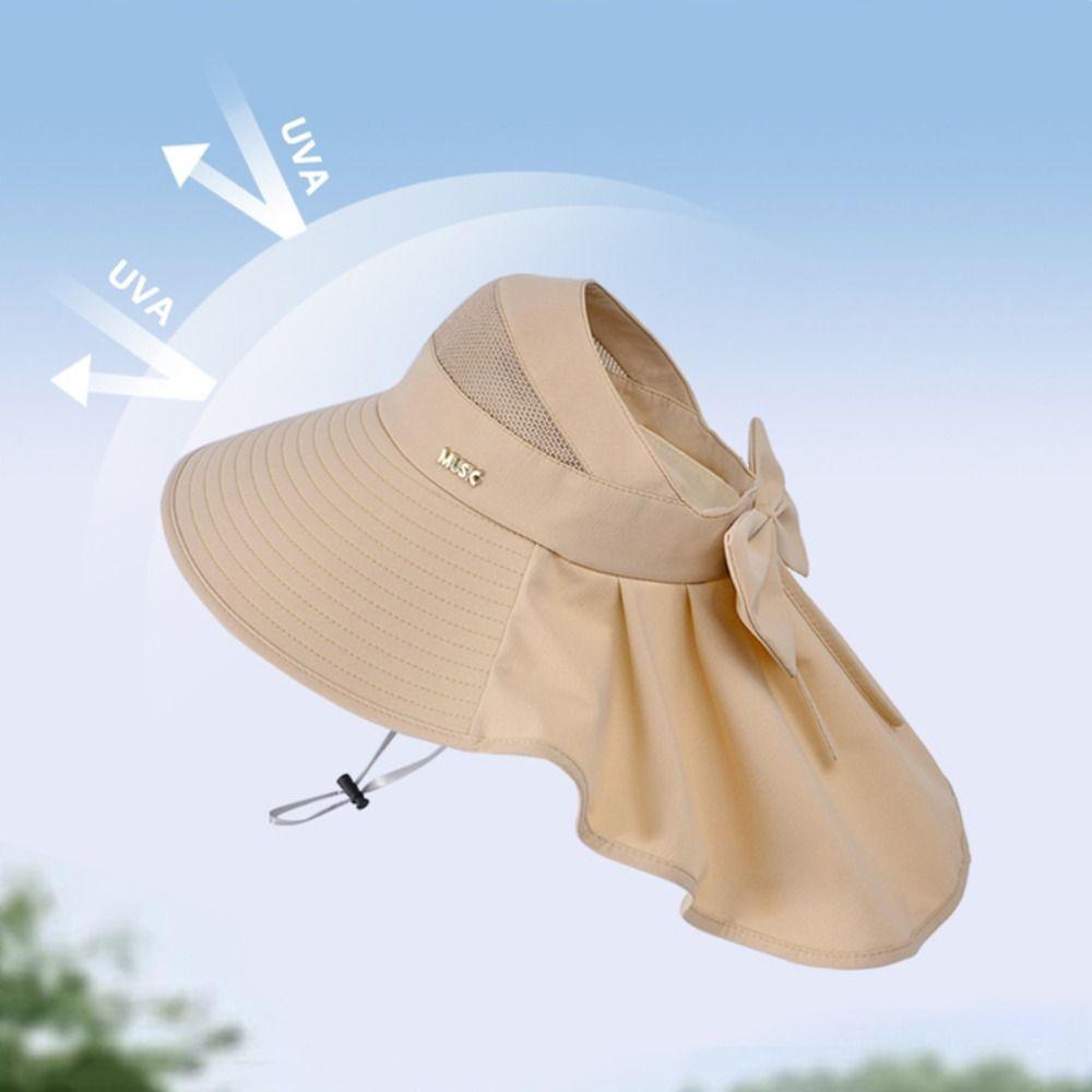 Neck Protection Sun Hat Anti-UV Beach Shawl Hat Summer Empty Top Ponytail Cap
