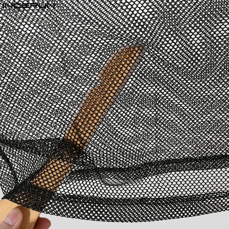 INCERUN Débardeurs T-shirts Transparents en Maille Ajourée Sans Manches pour Homme