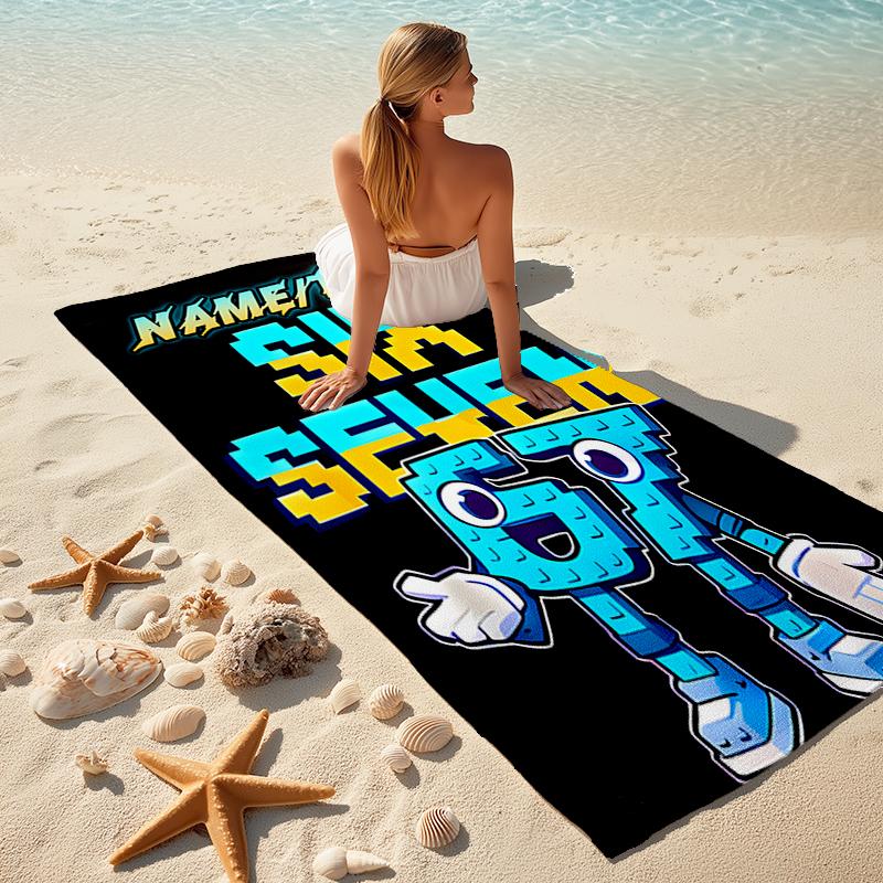 1PC Custom Name "Brick Character Adventure" Beach Towel Highly Absorbent And Sand-Resistant Towel for Swimming, Pool, Yoga, And Travel Lightweight