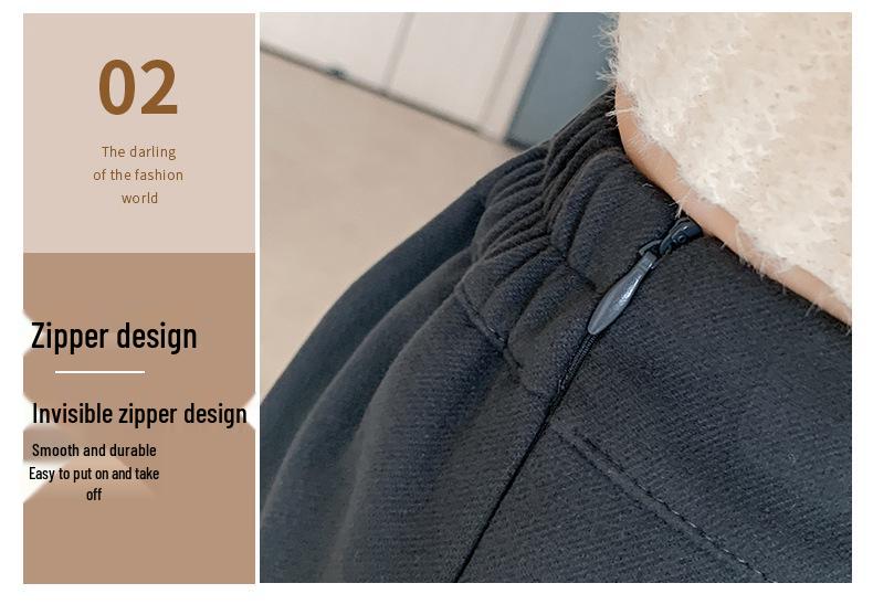 Plus Size Women's Korean Style Woolen Flare Skirt - High Waist A-line for Autumn/Winter