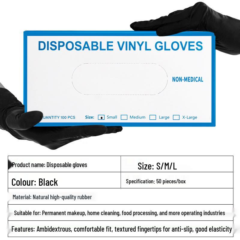 100 Mănuși de Nitril Latex Negru de Unică Folosință pentru Tatuaj și Salon de Frumusețe