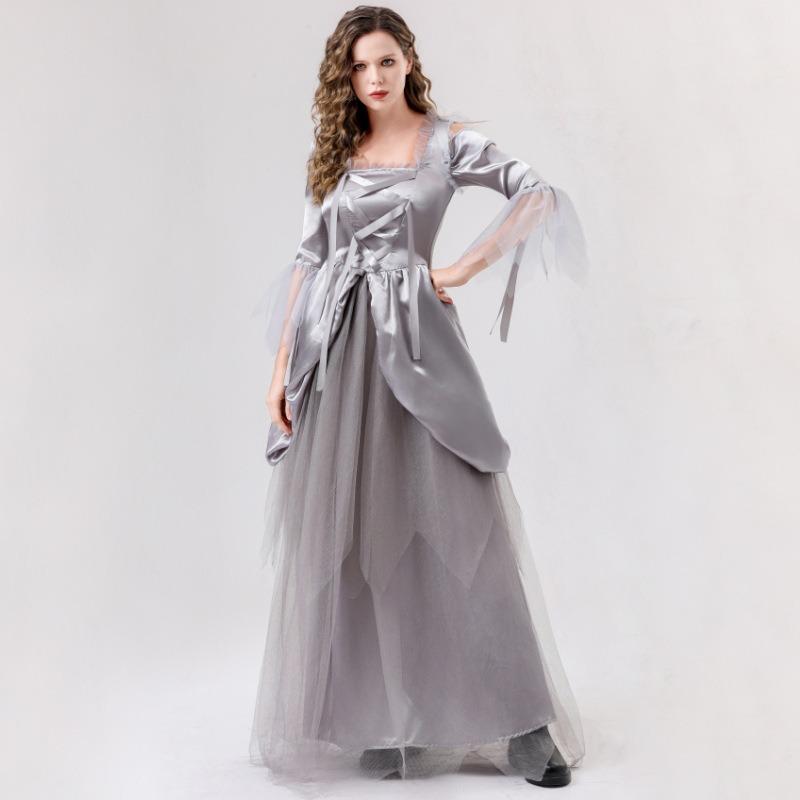 New Halloween Ghost Bride Cosplay Costume Grey Dress