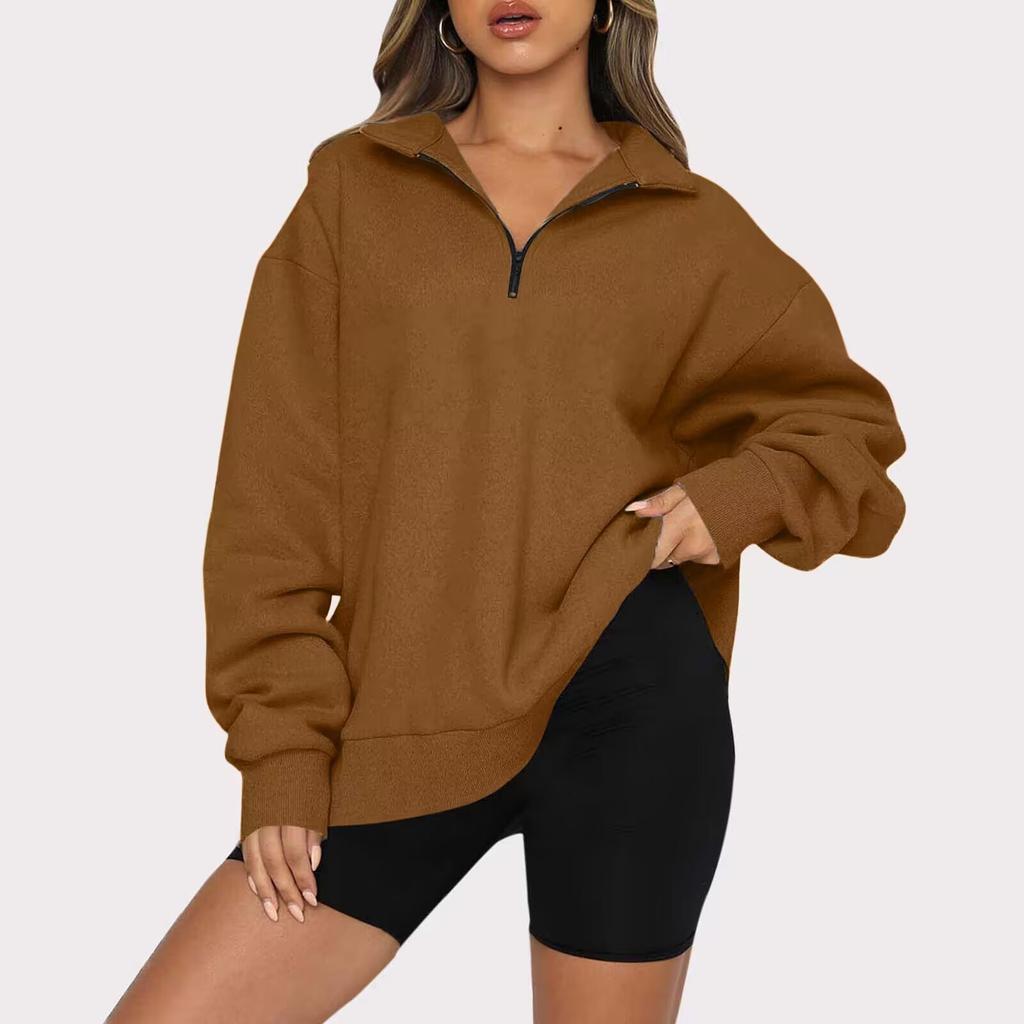 New Winter Women's Sweatshirt Plus Velvet Top Loose Solid Color Pocketless Sweatshirt