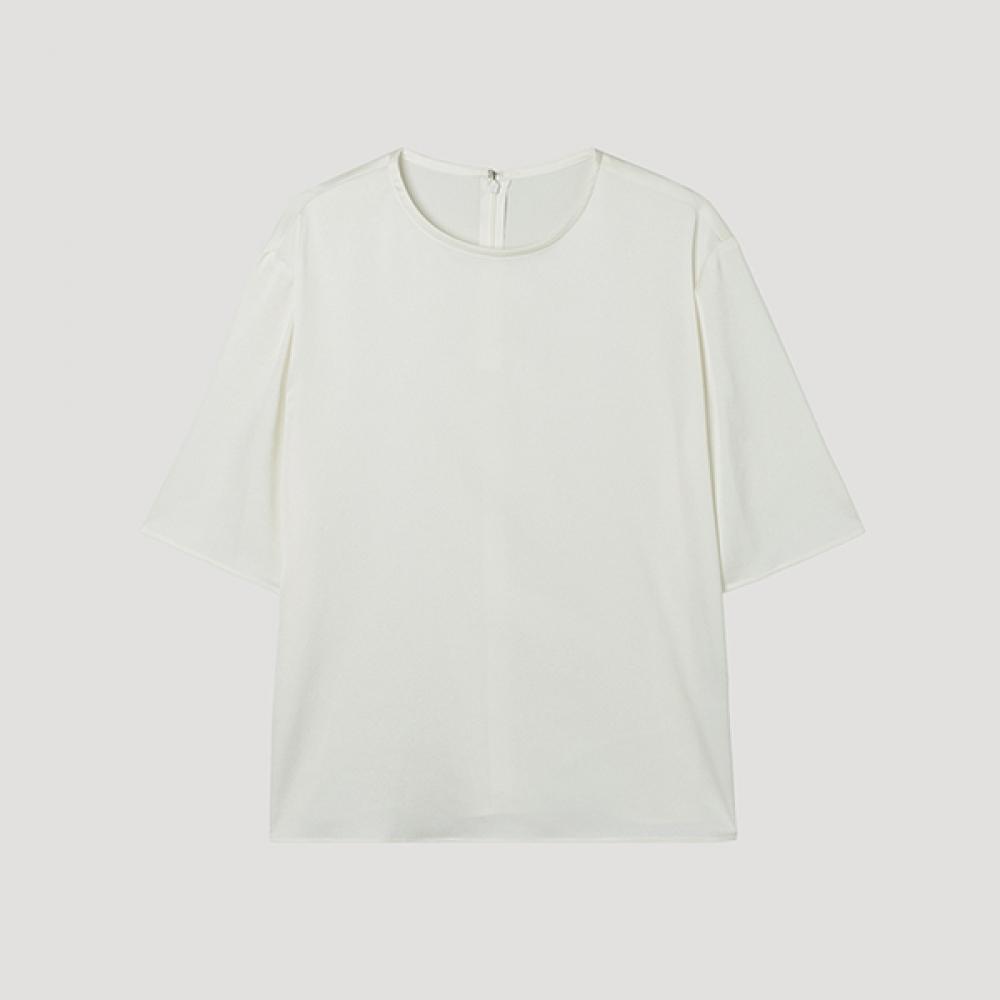 

Shesmiss Satin Textured Round Neck Blouse Swwblp22070 Cr creamy/77
