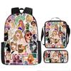 Large Capacity Schoolbag with Shoulder Strap; Student Three-piece Pencil Case Set