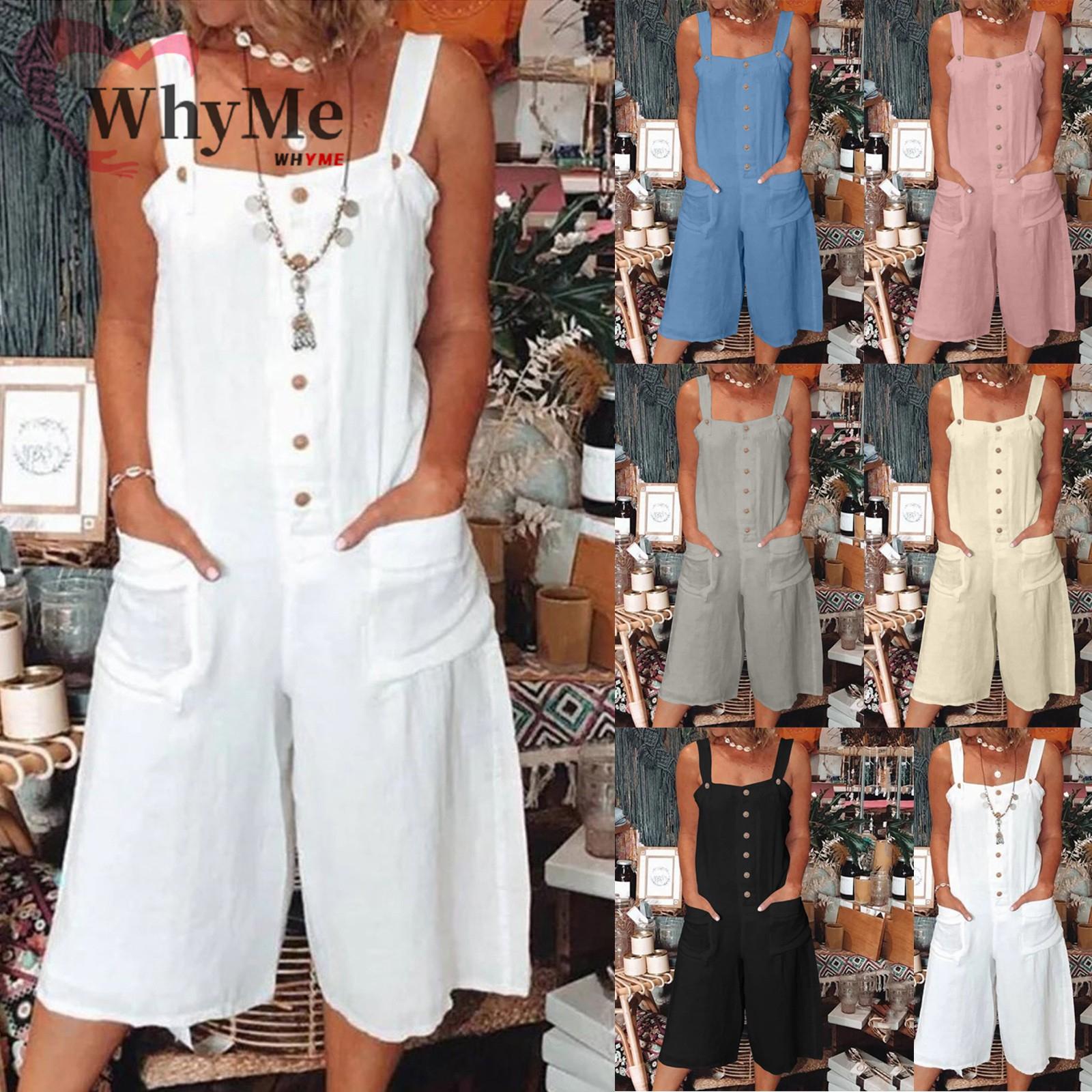 

Женский повседневный комбинезон-капри без рукавов с широкими пуговицами и карманами