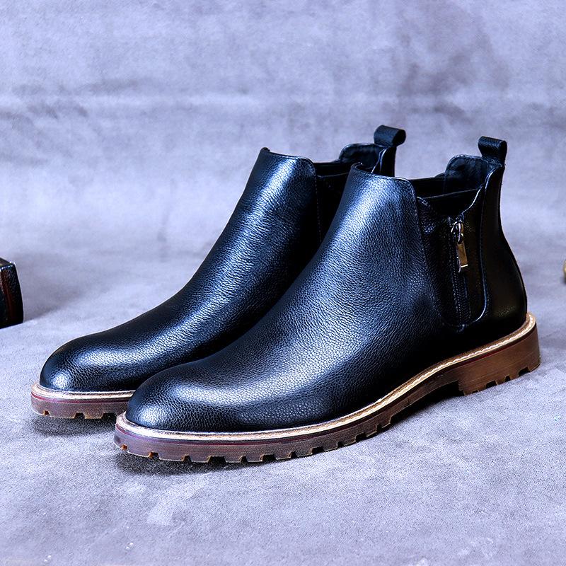 

Мужские осенне-зимние ботинки из натуральной кожи, обувь на шнуровке, мужские британские модные ботинки с креплением на щиколотку, популярные мужские ботинки 6.5 чёрный