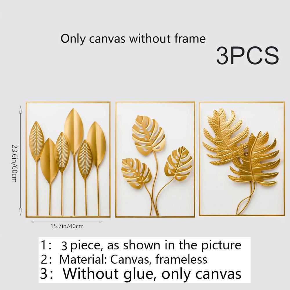Luxurious Gold Floral Triptych Canvas Wall Art