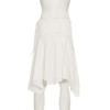 Elegant French White Irregular Half Skirt with Flowing Drape, Side Tie, and Low Waist Design