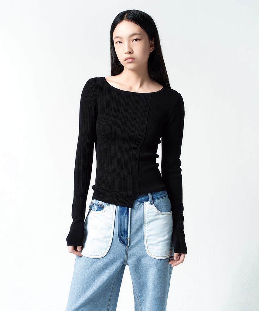 INSILENCE WOMEN Asymmetrical Mixed Knit Black