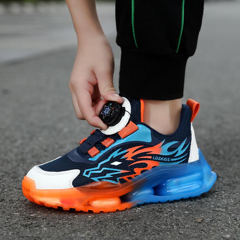 Boys' Sports Shoes New Mesh Breathable Children's Casual Trendy Shoes Without Straps Medium and Older Children's Air Cushion Cushioning Running Shoes