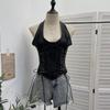 Denim Halter Crop Top: Punk Lace-up Sleeveless Slim Fit