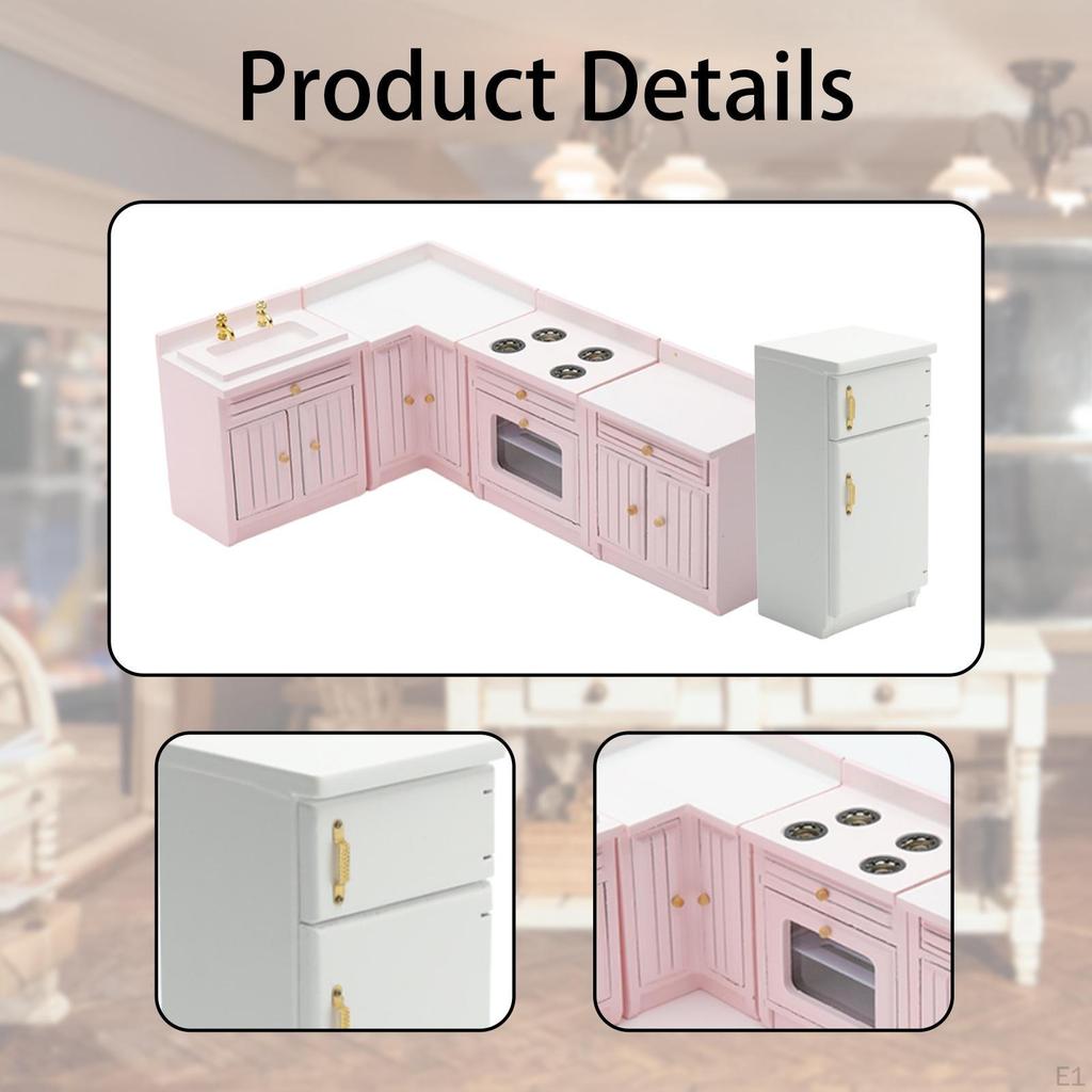 1/12 Doll House Mini Furniture Kitchen Set Playset Cabinet Cooking Table Sink Counter Fridge