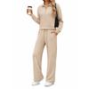 Women's Casual Half Zip Hoodie with Collar and Wide Leg Pants Set