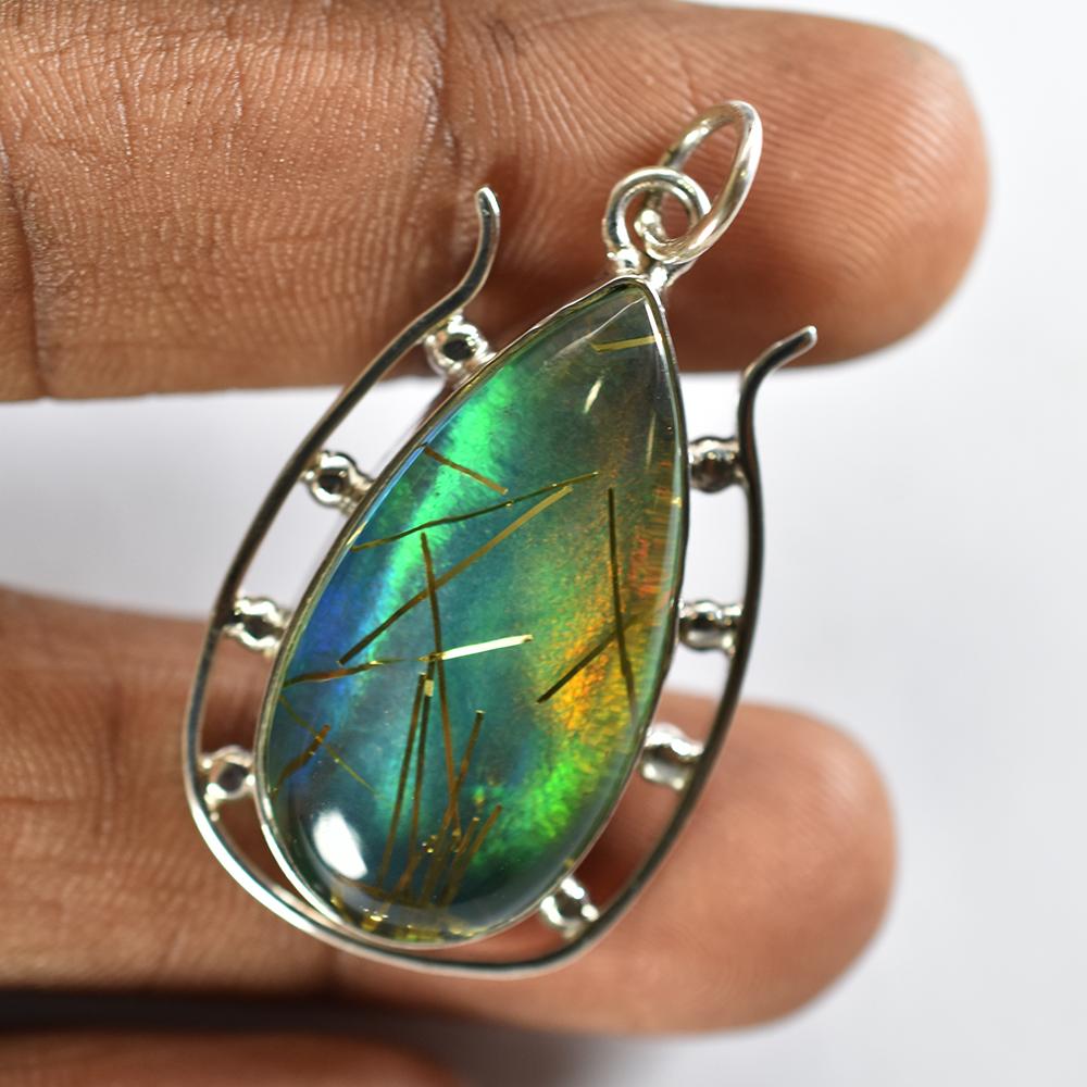 Natural Opal Pendant 36 ct Pear 925 Sterling Silver October Birthstone for Gem Collections