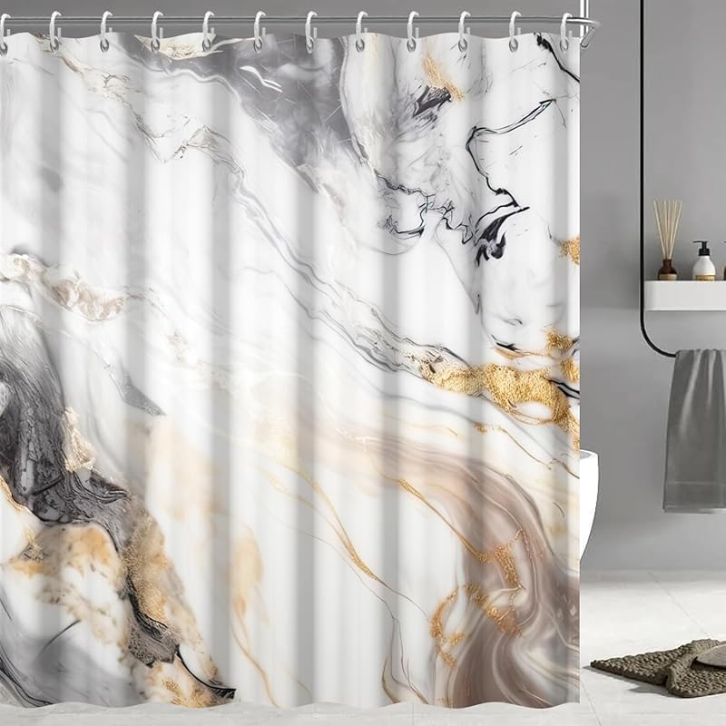 Black and White Shower Curtain, Modern Abstract Black Marble Shower Curtain for Bathroom Aesthetic Ink Texture Waterproof Shower Curtain Set with 72 W x 72 L (Pack of 1)