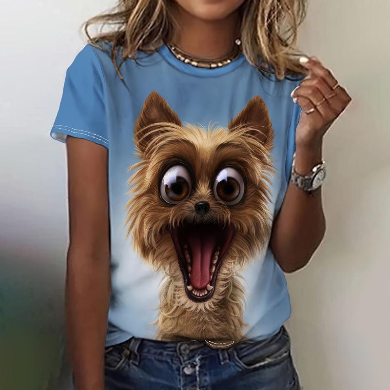 Women's T-Shirt 3d Kawaii Dog Printshort Sleeve Female O-Neck T-Shirt Hip Hop Fashion Oversized Street Style Funny Pattern Tops
