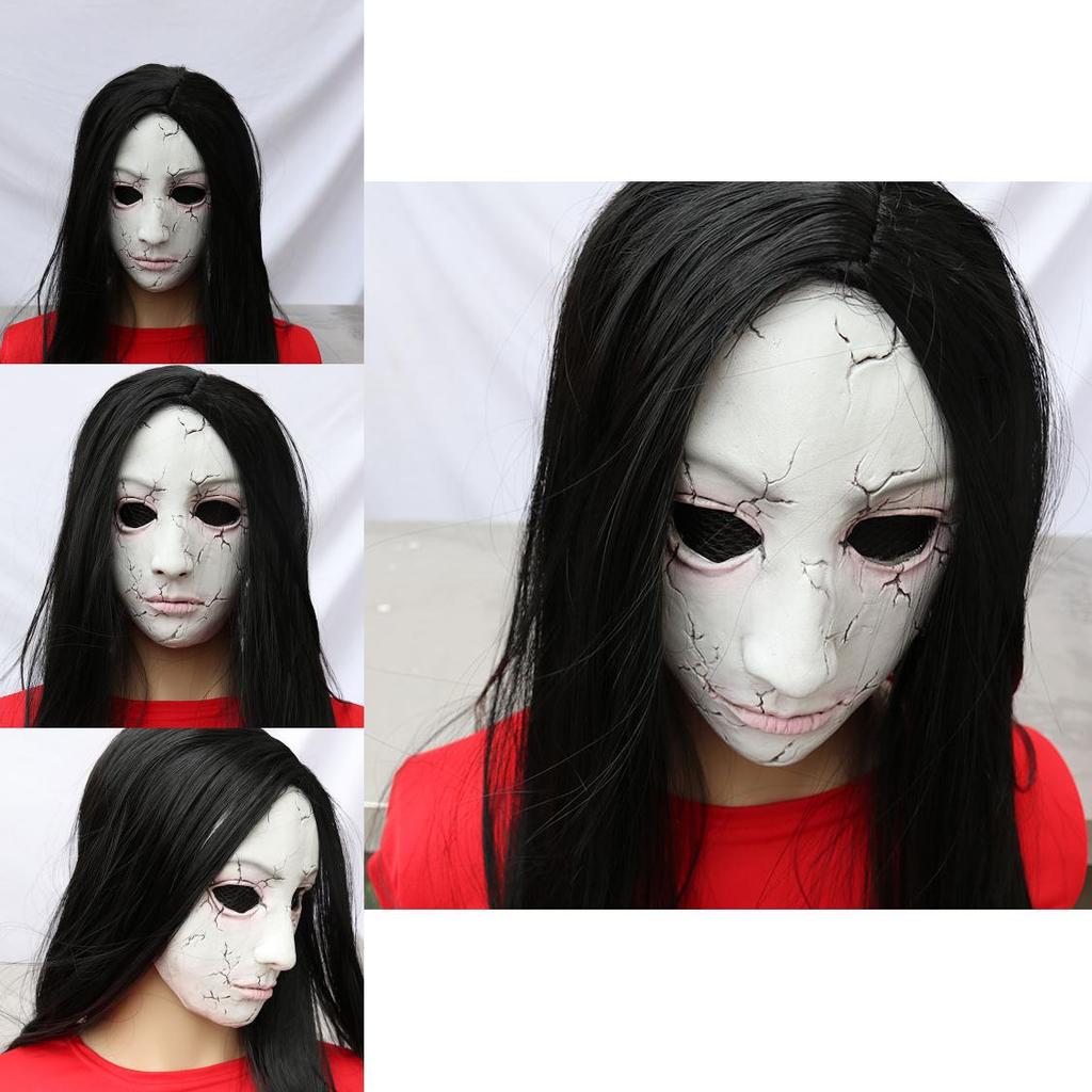 Horror Long Hair Ghost Latex Mask For Halloween And Escape Room Fun
