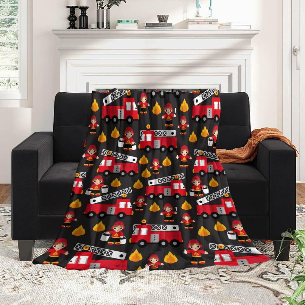 Firefighter Theme Printed Blanket for Sofa Bed Travel Camping Living Room Office Conditioning Blanket for All Seasons Gifts