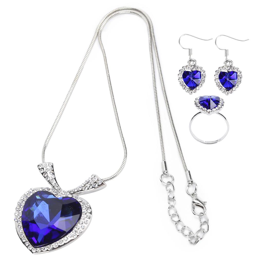 Damen Schmuckset Kristall Halskette Ohrringe Ring Modischer Anhänger in Herzform Geschenk
