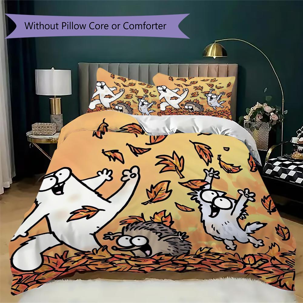 Simon's Cat Muster Bettwäsche Steppset Steppbezug Kissenbezug Heimdekoration Geburtstagsgeschenk (1 * Bettbezug + 2 * Kissenbezug ohne Füllung)