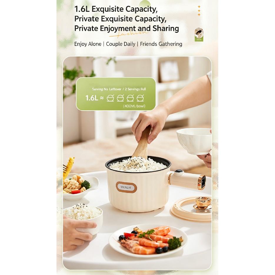 1.6L Mini Electric Rice Cooker Double-layer with Steamer 300W/600W Power Non-Stick Hot Pot with Handle for Dorm Home Office