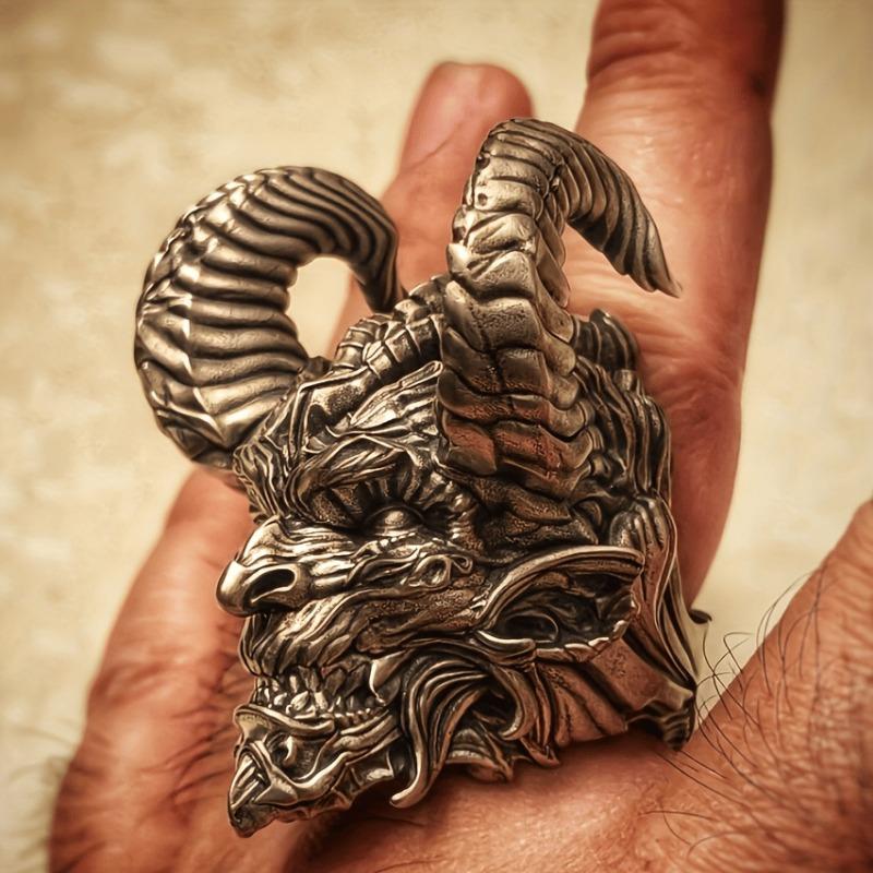 Vintage Punk Stainless Steel Skull Rings For Men Gothic Punk Satan Demon Horror Skull Ring Hiphop Motorcycle Rock Biker Jewelry